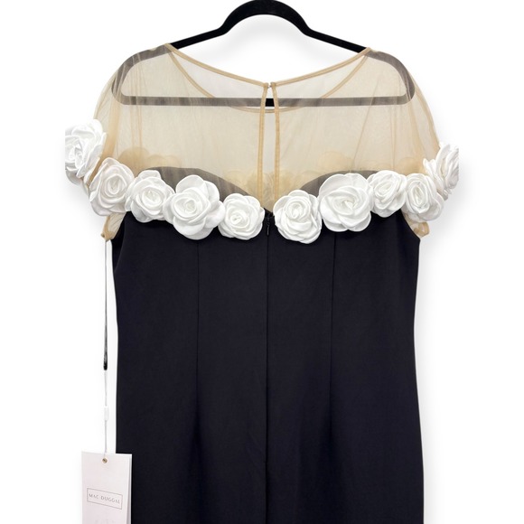 Mac Duggal NEW Black‎ & White Stretch Crepe Mermaid Gown With 3D Flowers Size 16 - Picture 10 of 12